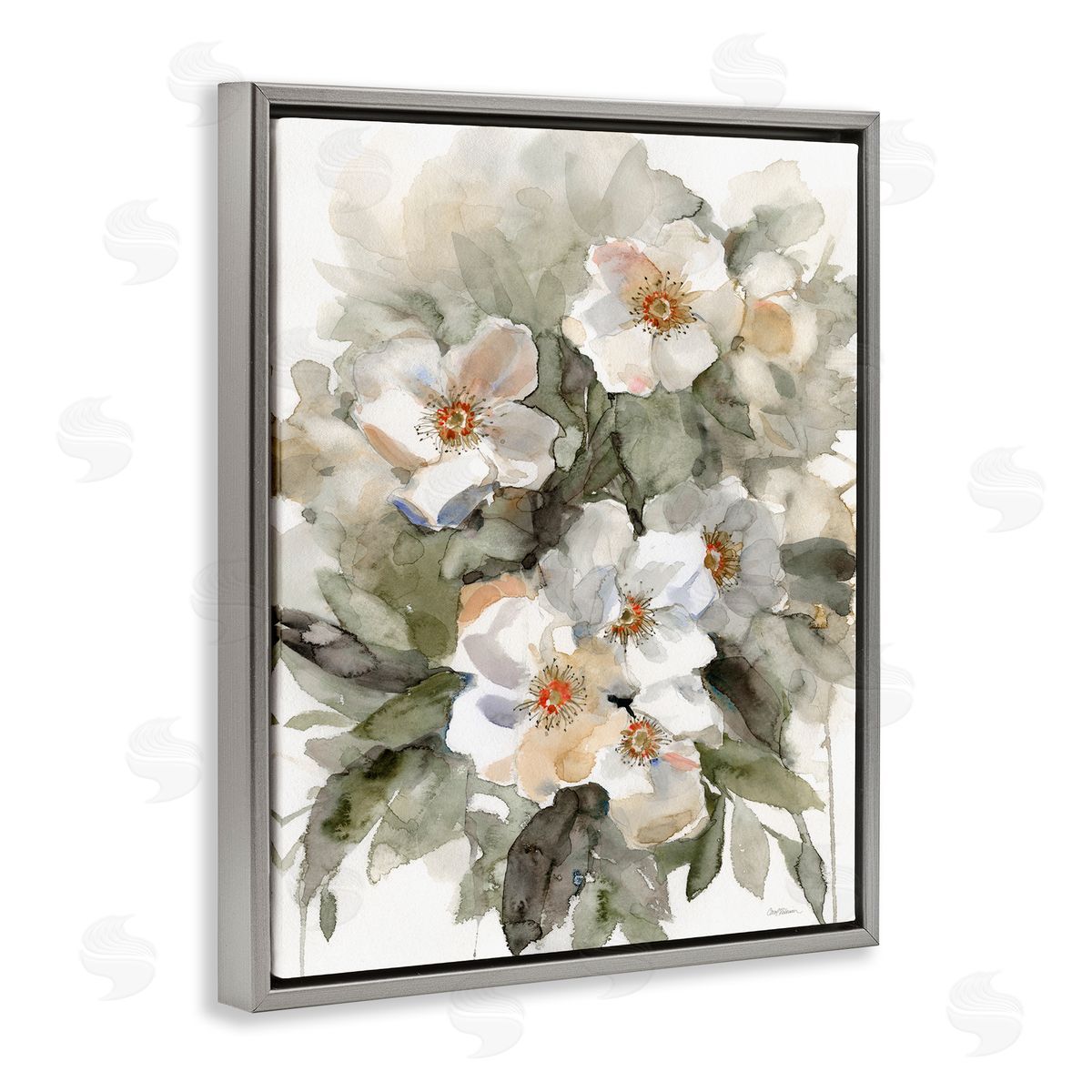 Abstract Floral Bundle Grey Floating Frame Canvas Wall Art, Home Decor by Carol Robinson