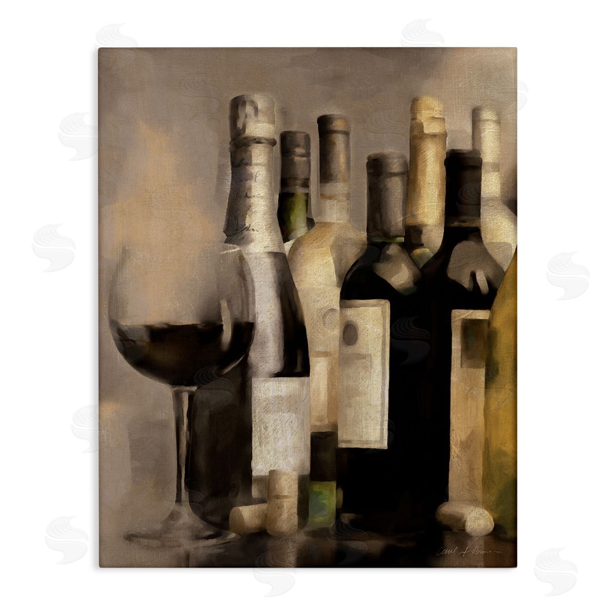 Wine Glass with Bottles Canvas Wall Art, Home Decor by Carol Robinson