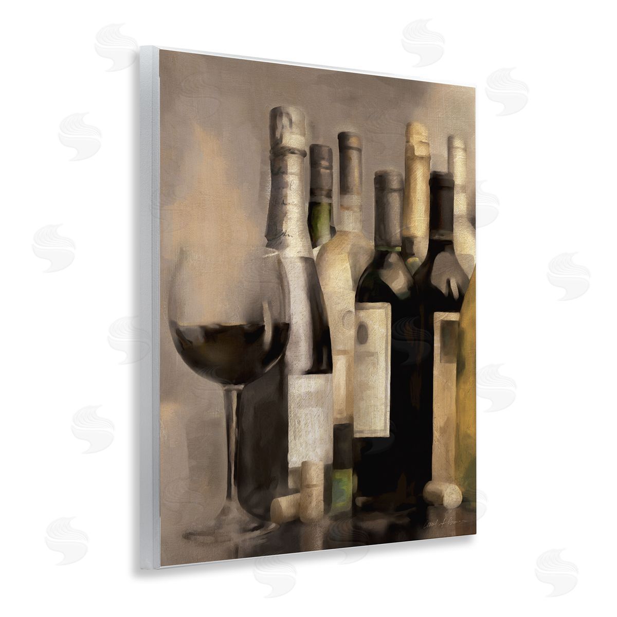 Wine Glass with Bottles Wood Plaque Wall Art, Home Decor by Carol Robinson