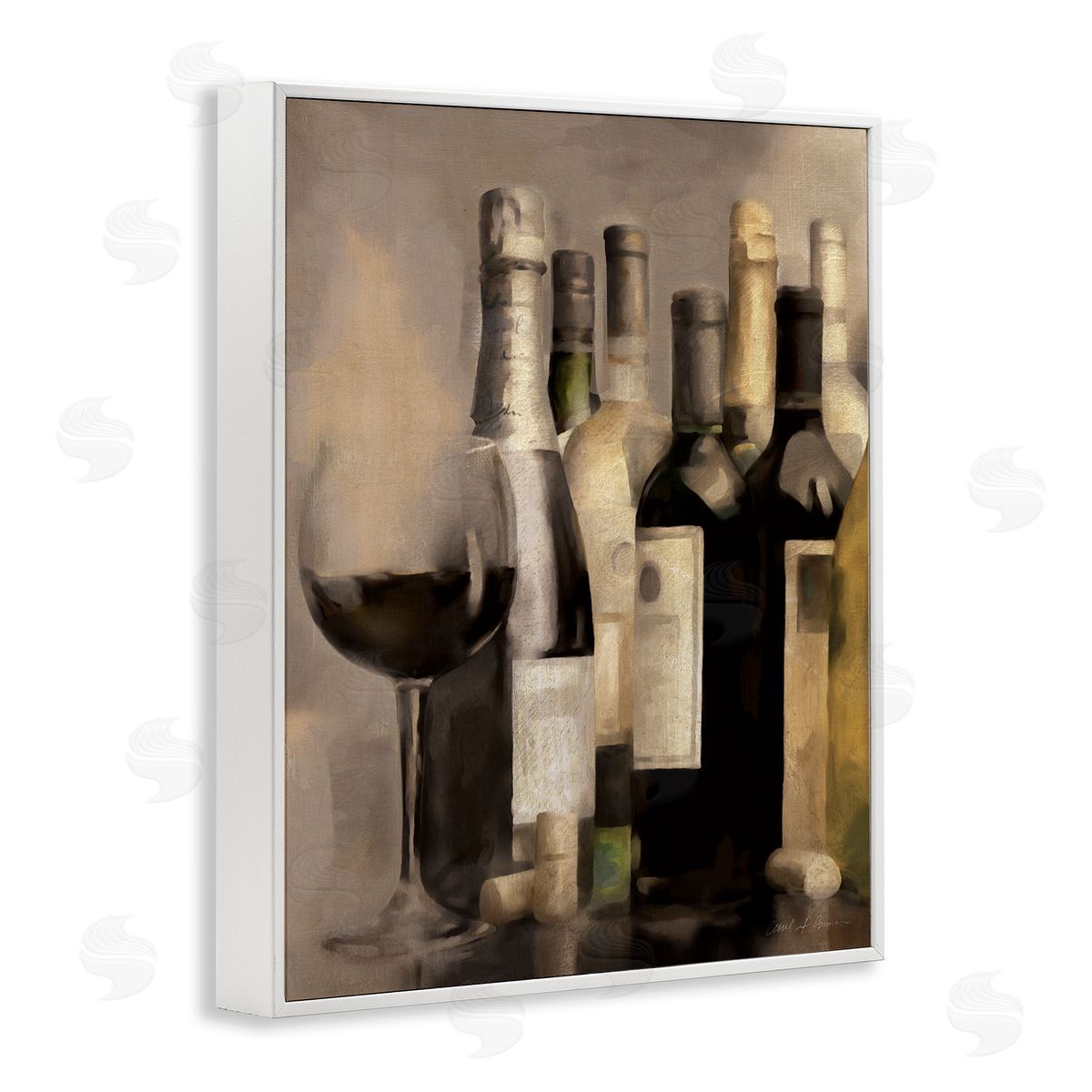 Wine Glass with Bottles White Frame Print Wall Art, Home Decor by Carol Robinson