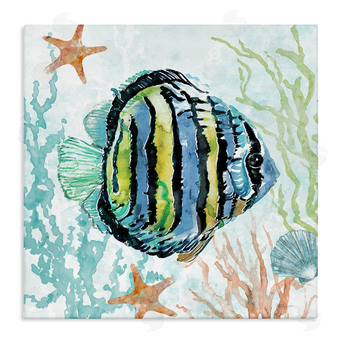 Striped Angel Fish Canvas Wall Art, Home Decor by Carol Robinson