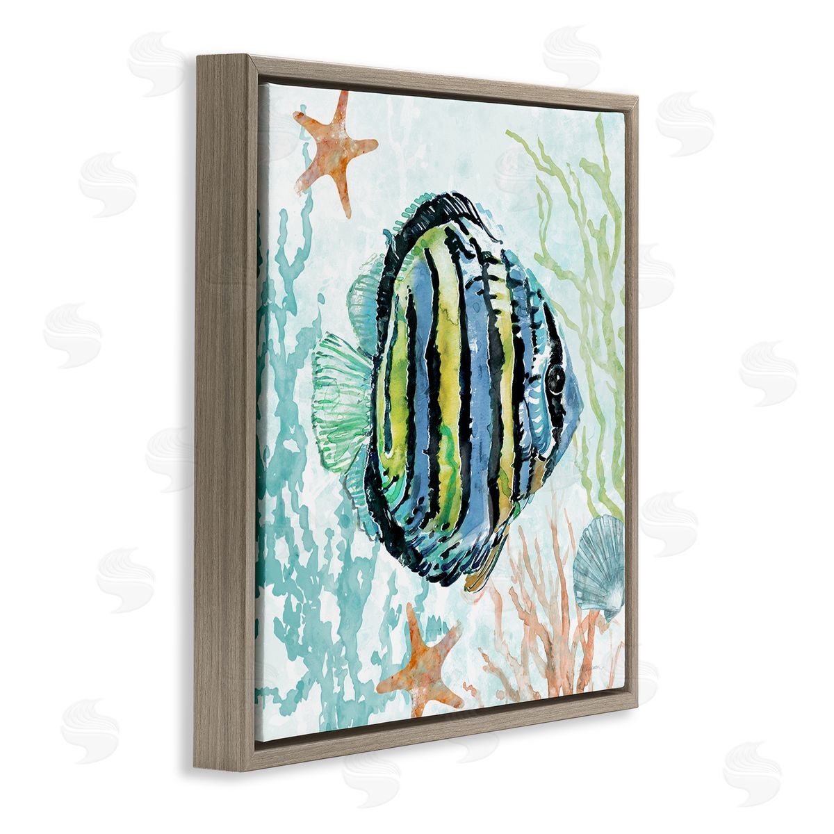 Striped Angel Fish Brown Floating Frame Canvas Wall Art, Home Decor by Carol Robinson