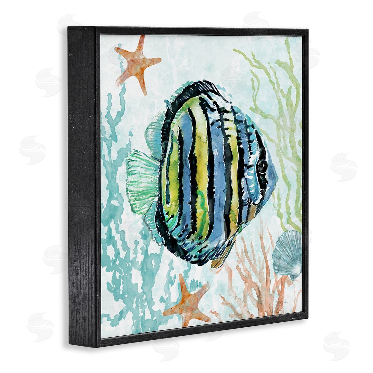 Striped Angel Fish Black Frame Print Wall Art, Home Decor by Carol Robinson