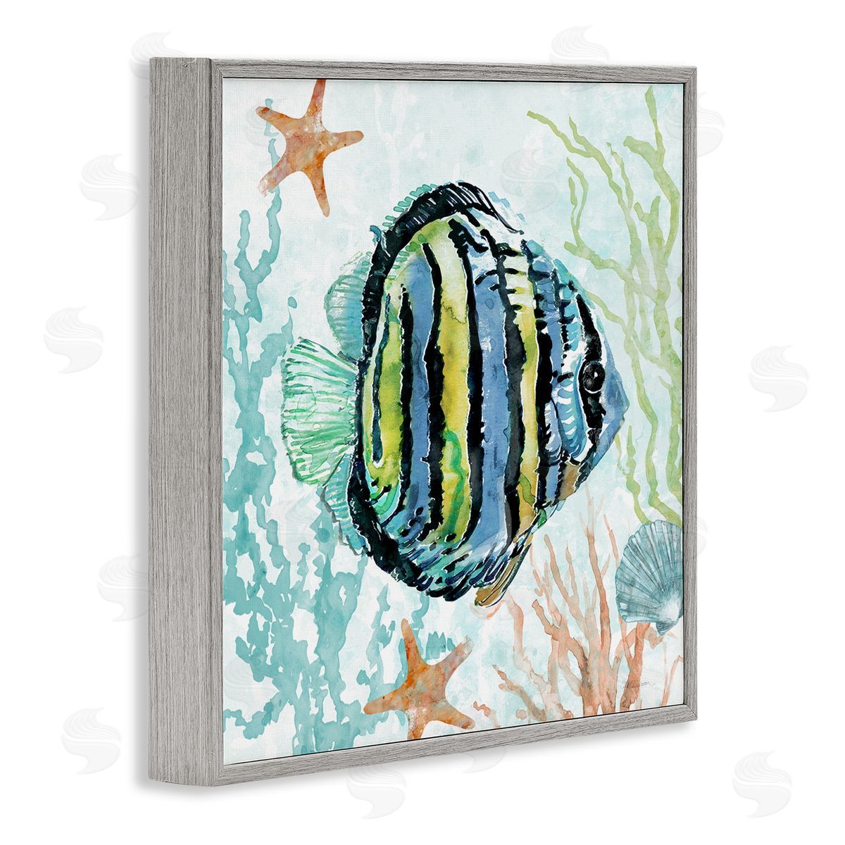 Striped Angel Fish Grey Frame Print Wall Art, Home Decor by Carol Robinson