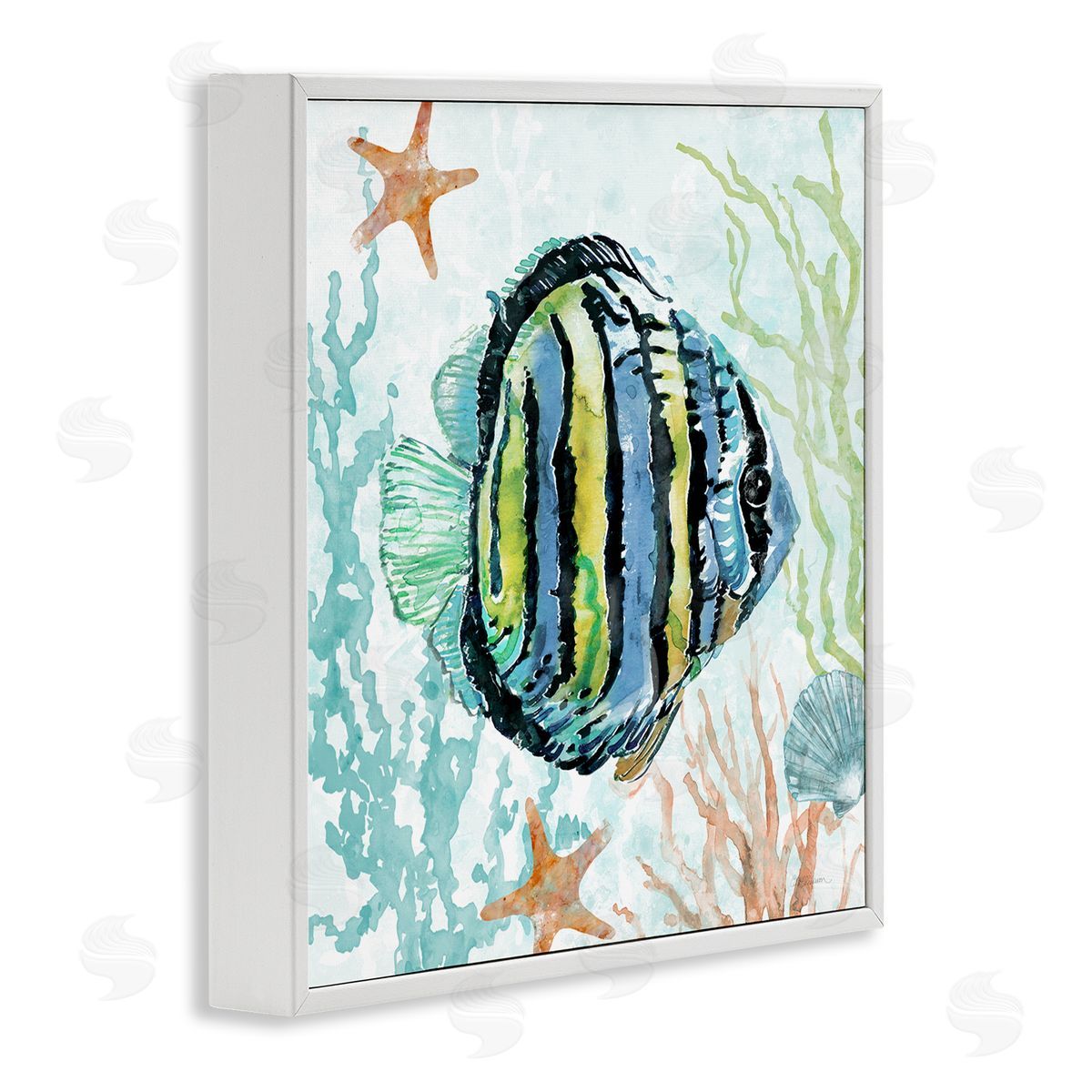 Striped Angel Fish White Frame Print Wall Art, Home Decor by Carol Robinson