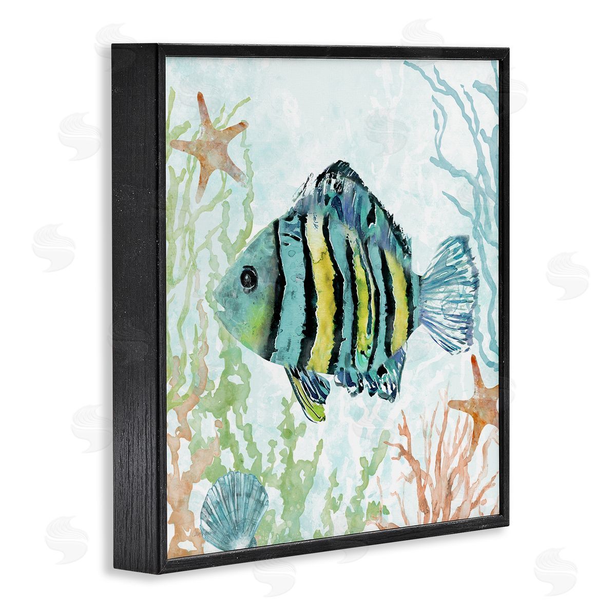 Striped Fish Underwater Black Frame Print Wall Art, Home Decor by Carol Robinson
