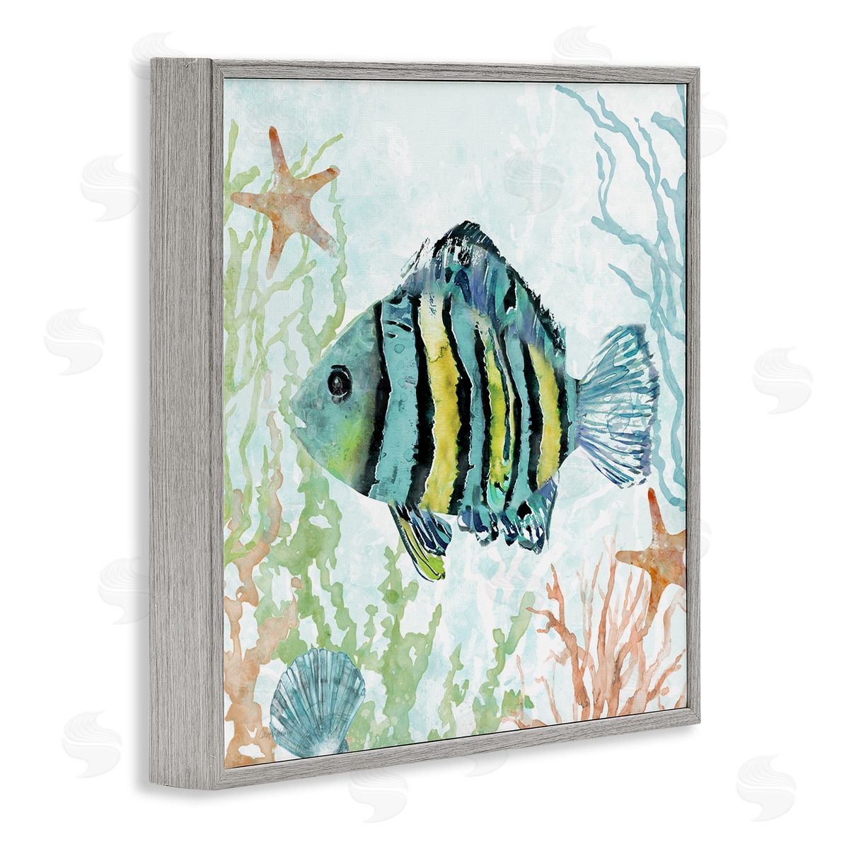 Striped Fish Underwater Grey Frame Print Wall Art, Home Decor by Carol Robinson