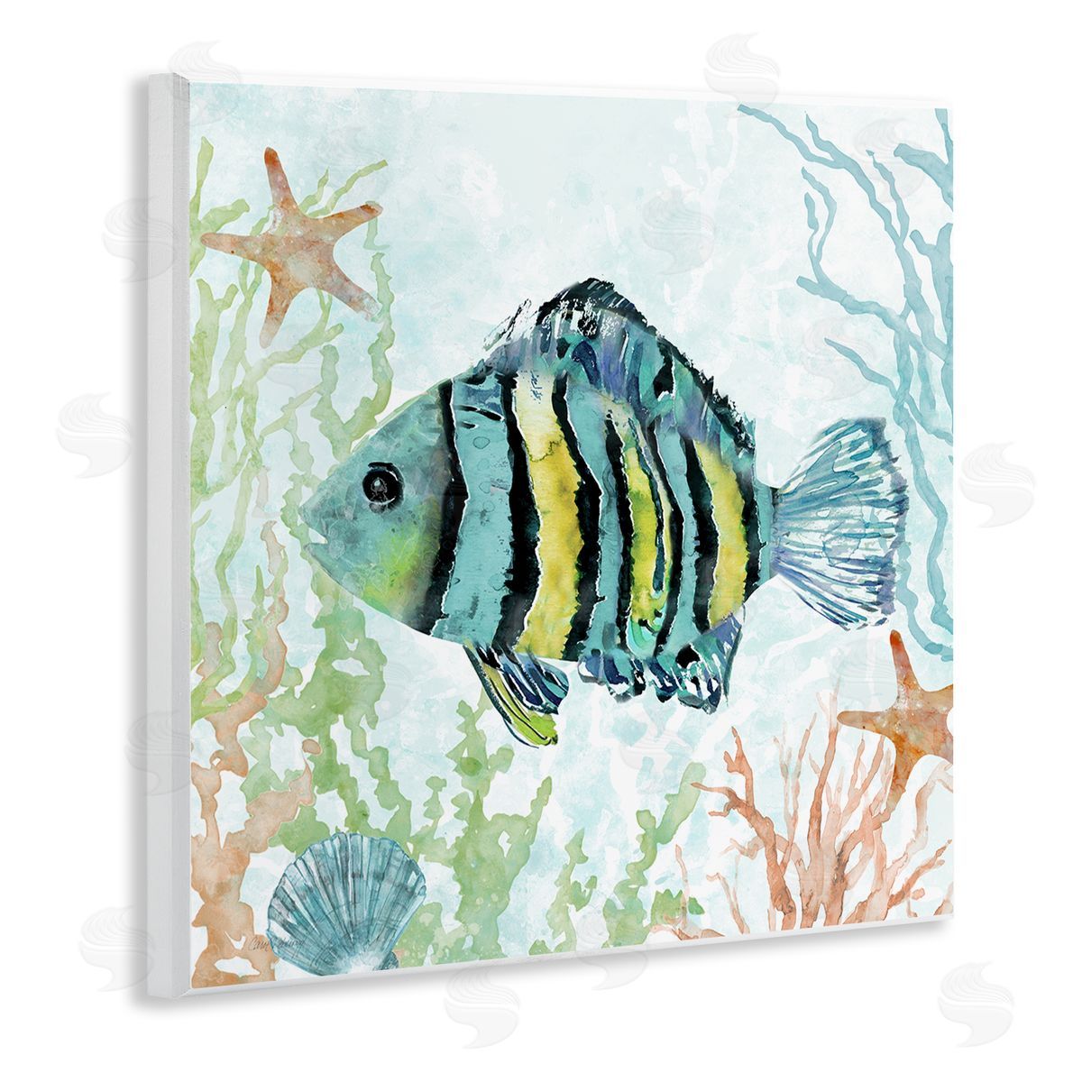 Striped Fish Underwater Wood Plaque Wall Art, Home Decor by Carol Robinson