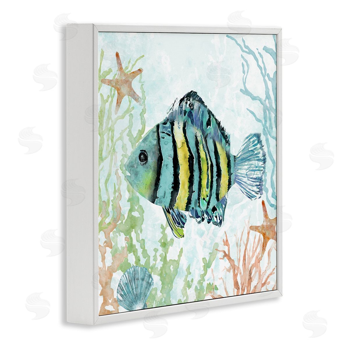 Striped Fish Underwater White Frame Print Wall Art, Home Decor by Carol Robinson