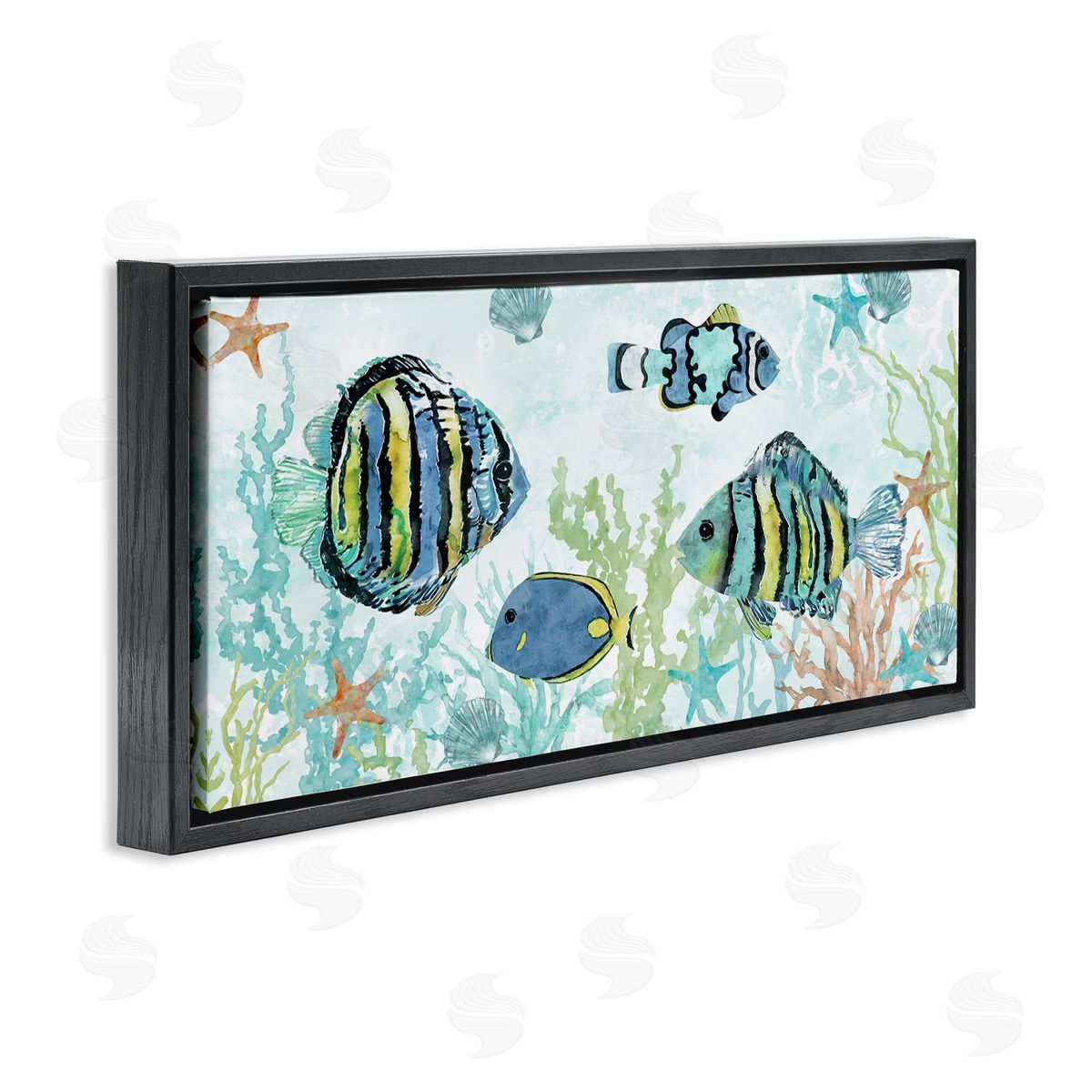 Various Fish Underwater Black Floating Frame Canvas Wall Art, Home Decor by Carol Robinson