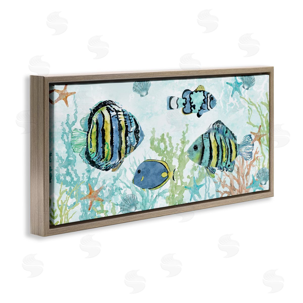 Various Fish Underwater Brown Floating Frame Canvas Wall Art, Home Decor by Carol Robinson