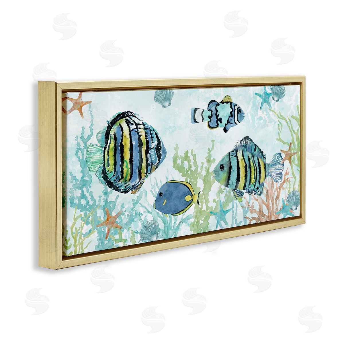 Various Fish Underwater Gold Floating Frame Canvas Wall Art, Home Decor by Carol Robinson
