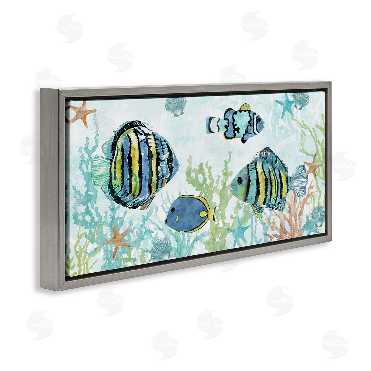 Various Fish Underwater Grey Floating Frame Canvas Wall Art, Home Decor by Carol Robinson