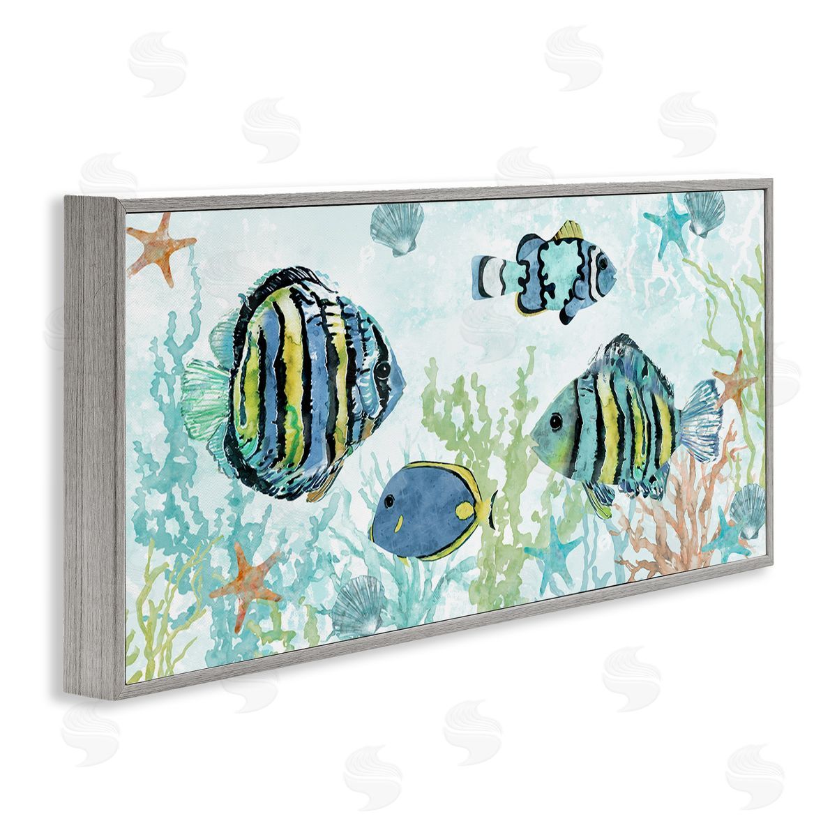 Various Fish Underwater Grey Frame Print Wall Art, Home Decor by Carol Robinson