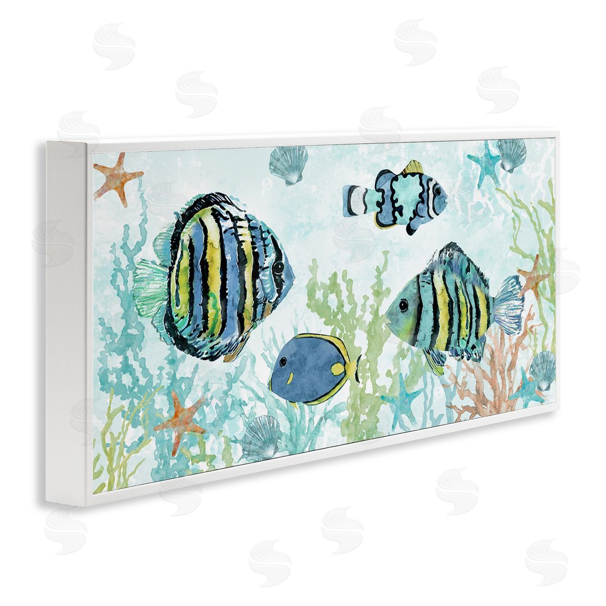 Various Fish Underwater White Frame Print Wall Art, Home Decor by Carol Robinson