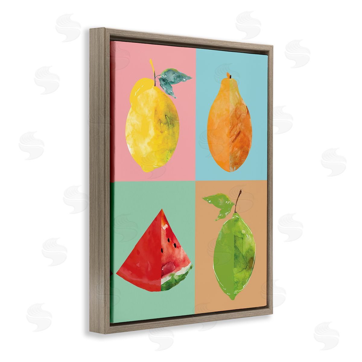 Modern Pop Fruits Abstract Brown Floating Frame Canvas Wall Art, Home Decor by Carol Robinson