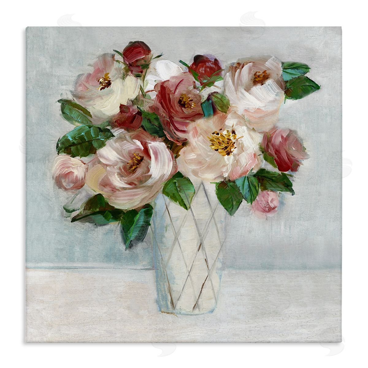 Romantic Pink & Red Bouquet Canvas Wall Art, Home Decor by Sally Swatland