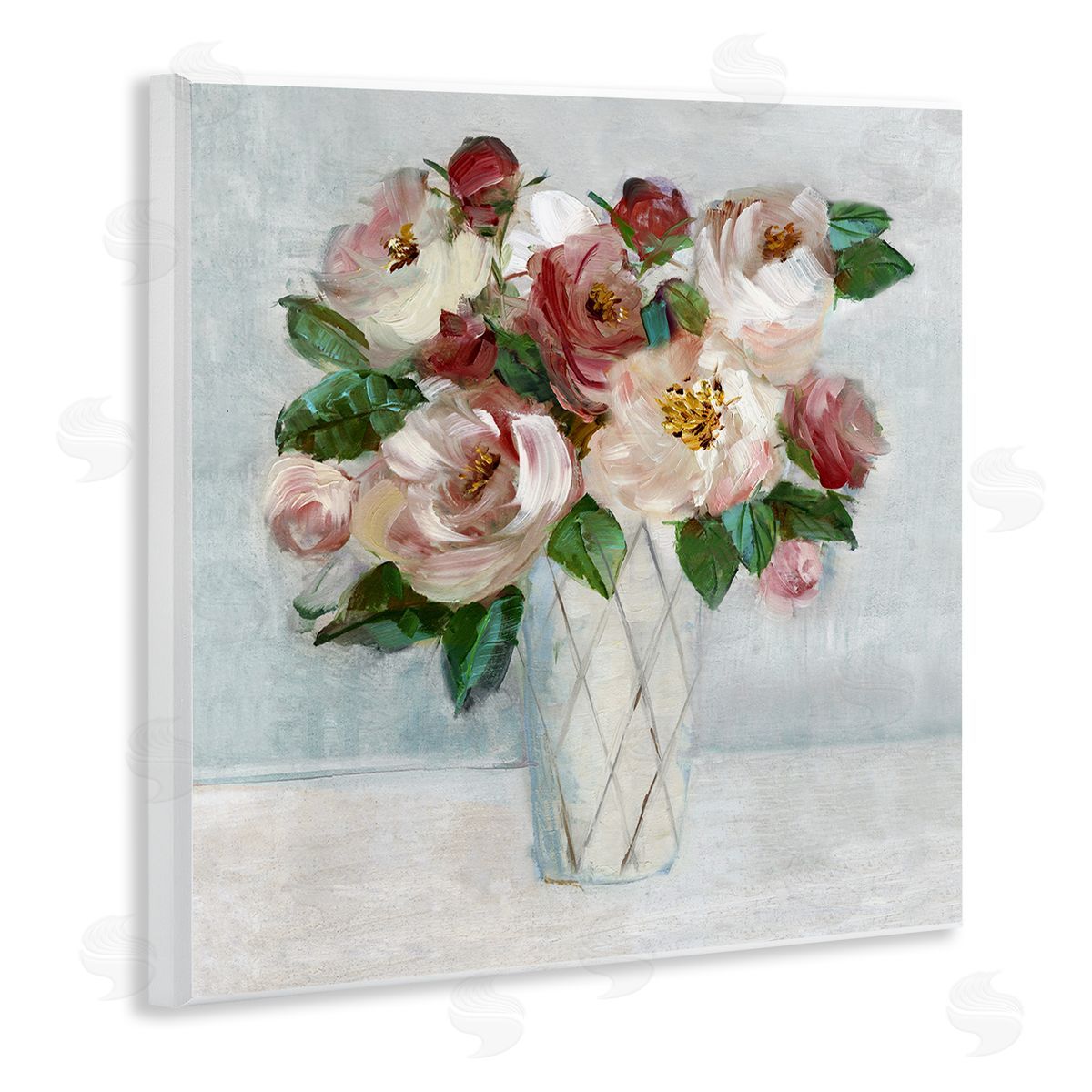 Romantic Pink & Red Bouquet Wood Plaque Wall Art, Home Decor by Sally Swatland
