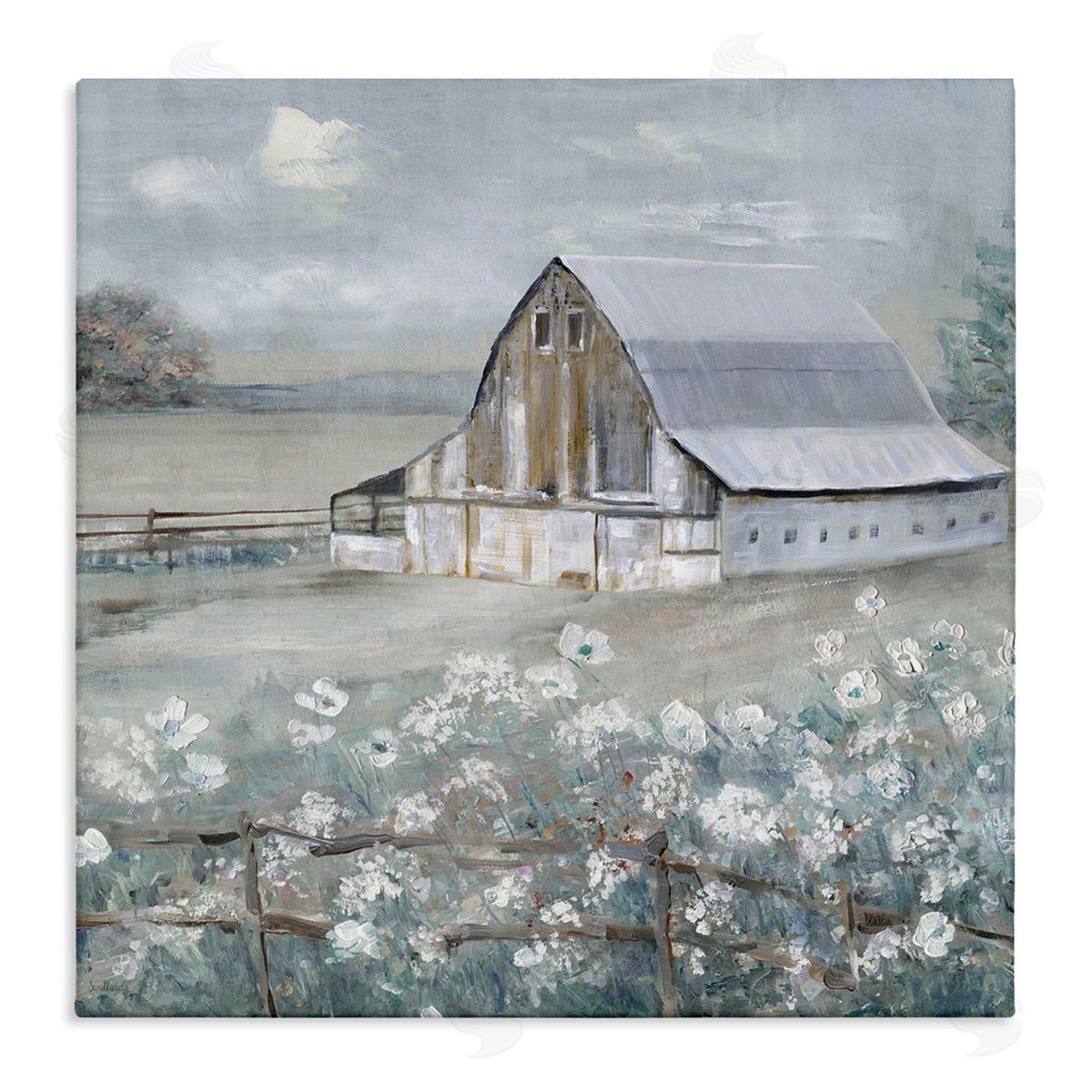 Blooming Farmhouse Meadow Canvas Wall Art, Home Decor by Sally Swatland