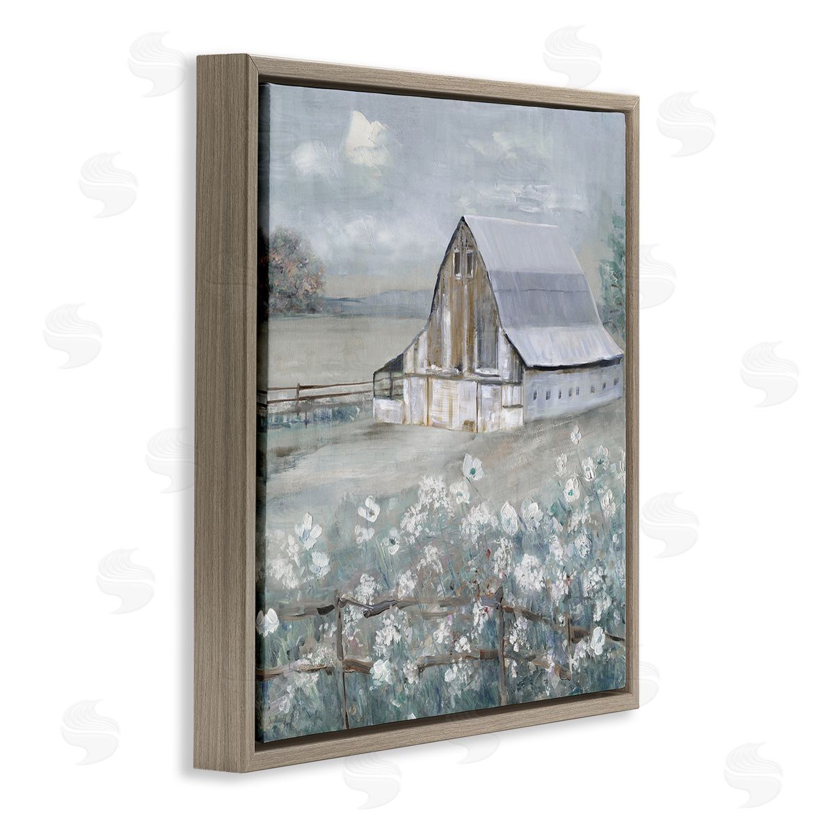 Blooming Farmhouse Meadow Brown Floating Frame Canvas Wall Art, Home Decor by Sally Swatland