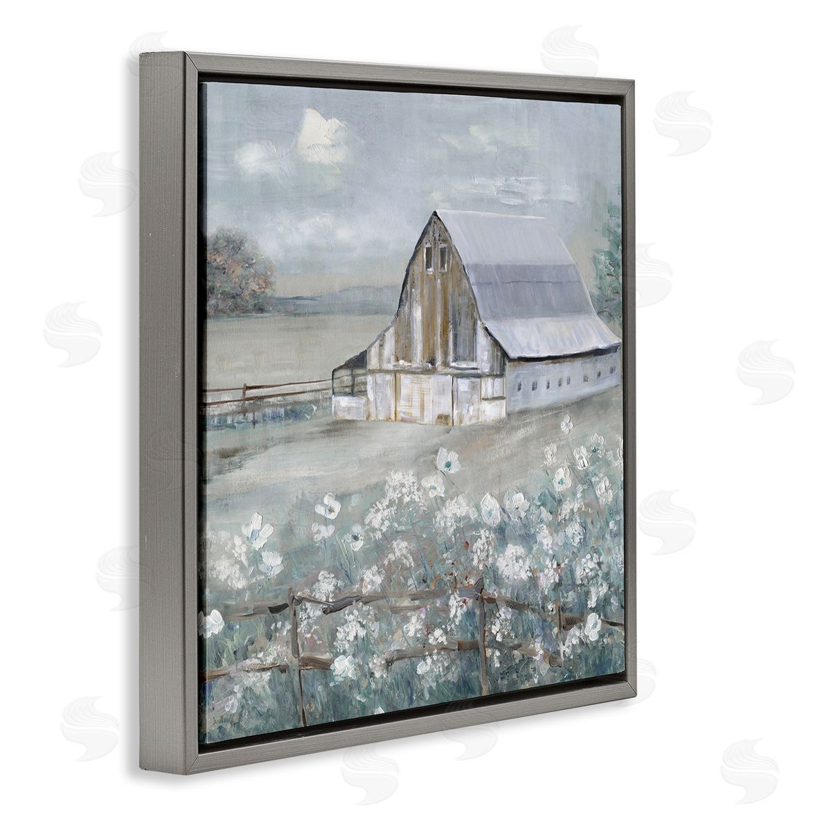 Blooming Farmhouse Meadow Grey Floating Frame Canvas Wall Art, Home Decor by Sally Swatland