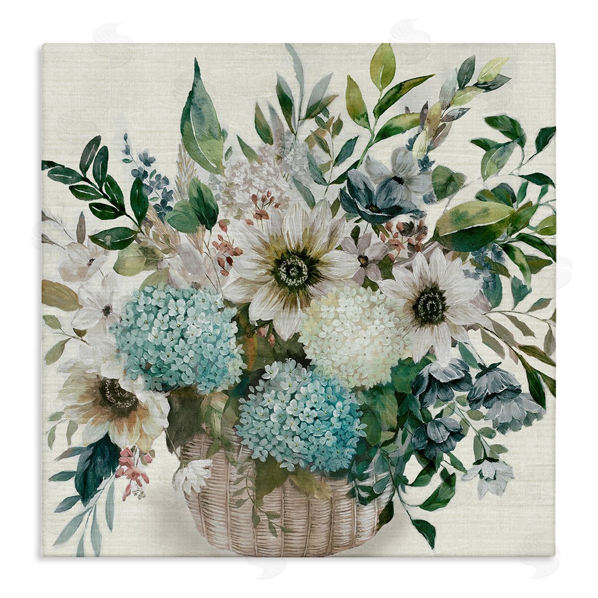 Country Basket of Flowers Canvas Wall Art, Home Decor by Nan