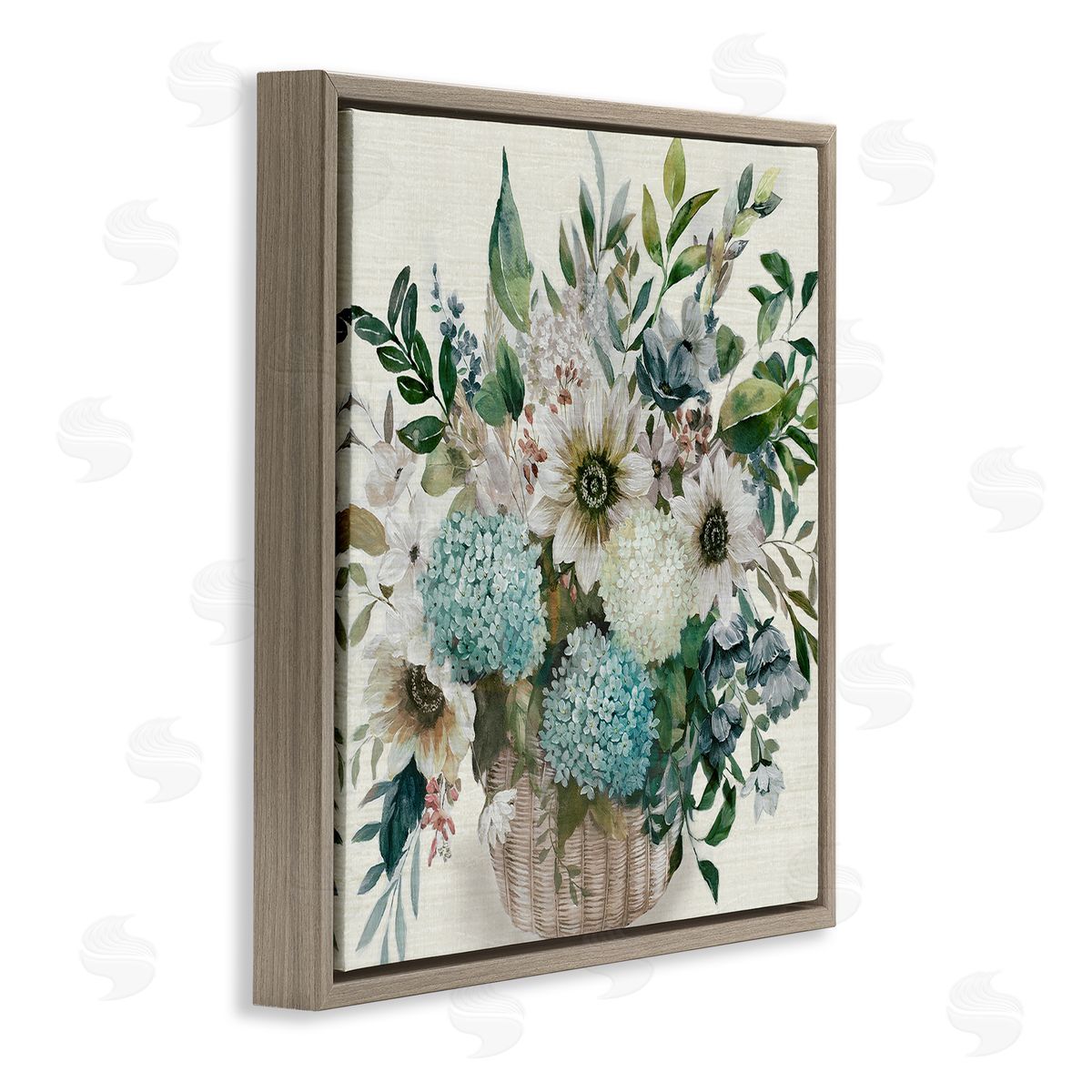 Country Basket of Flowers Brown Floating Frame Canvas Wall Art, Home Decor by Nan