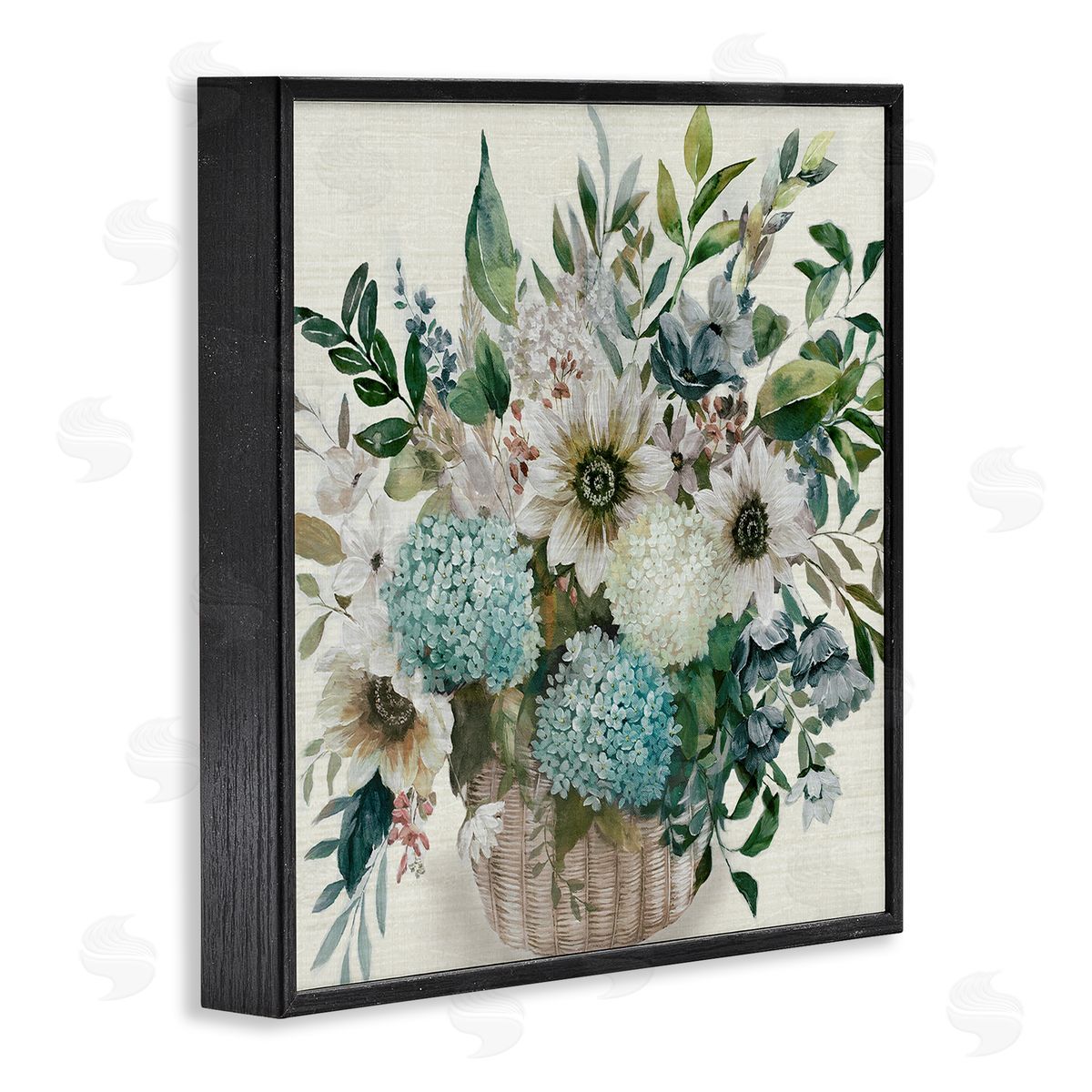 Country Basket of Flowers Black Frame Print Wall Art, Home Decor by Nan