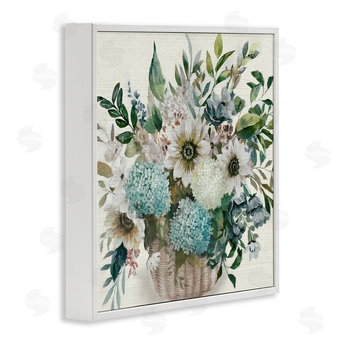 Country Basket of Flowers White Frame Print Wall Art, Home Decor by Nan