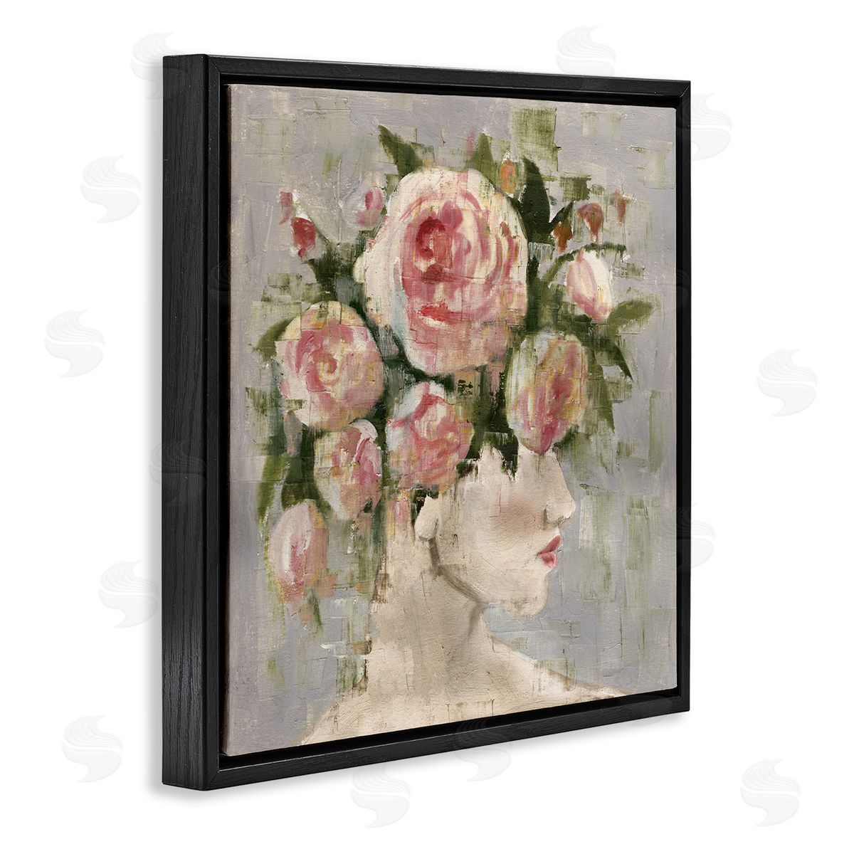 Abstract Woman with Roses Black Floating Frame Canvas Wall Art, Home Decor by Charity Henderson