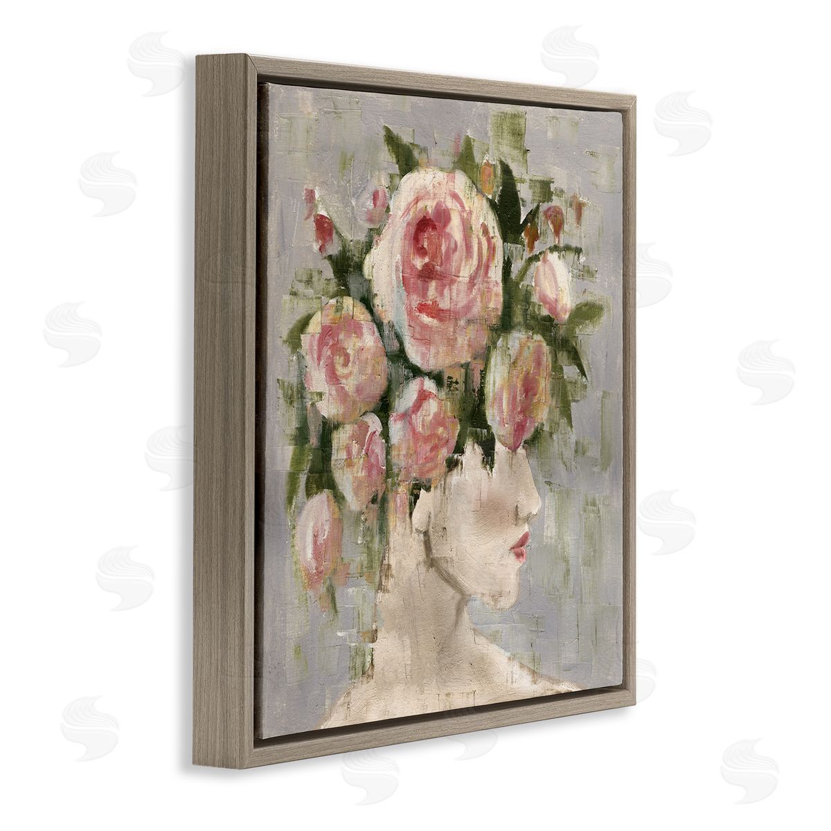 Abstract Woman with Roses Brown Floating Frame Canvas Wall Art, Home Decor by Charity Henderson