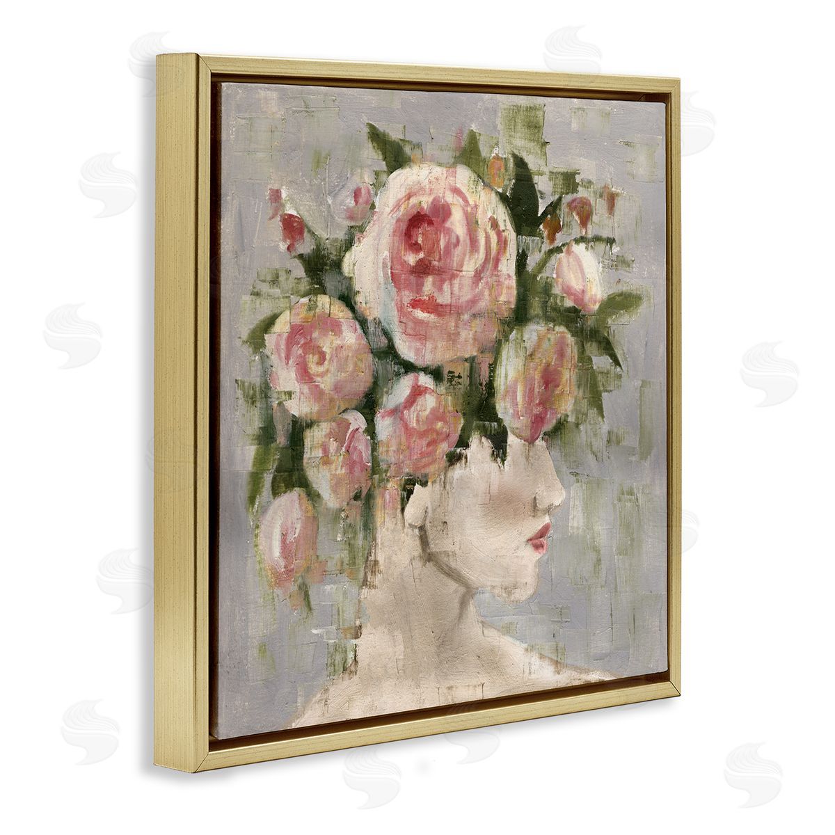 Abstract Woman with Roses Gold Floating Frame Canvas Wall Art, Home Decor by Charity Henderson