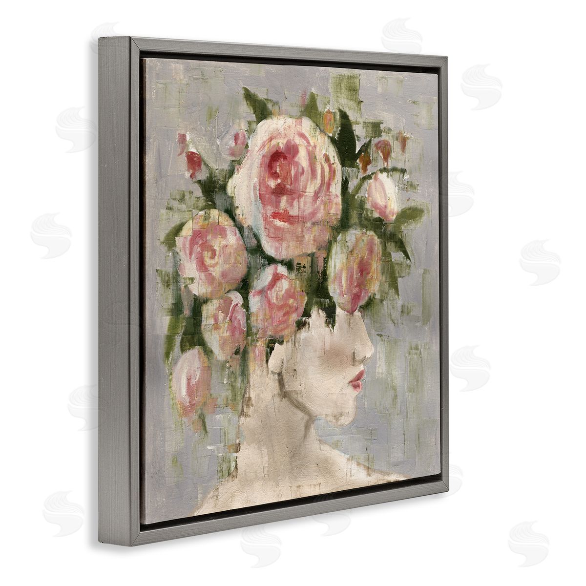 Abstract Woman with Roses Grey Floating Frame Canvas Wall Art, Home Decor by Charity Henderson