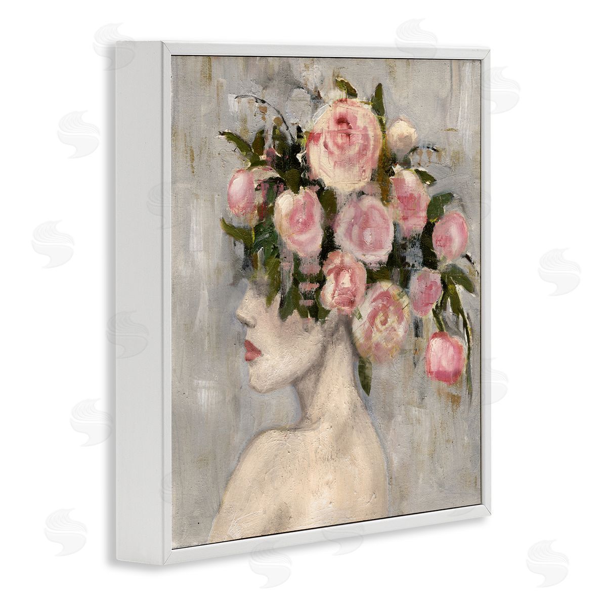 Peonies Headdress Woman White Frame Print Wall Art, Home Decor by Charity Henderson