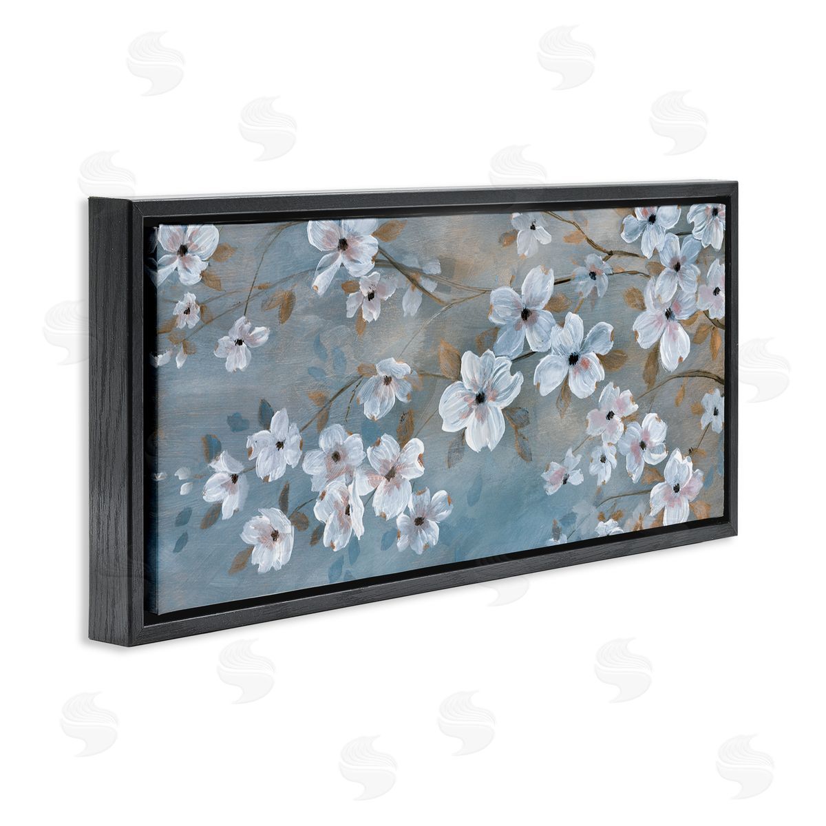 Traditional Apple Blossoms Black Floating Frame Canvas Wall Art, Home Decor by Nan