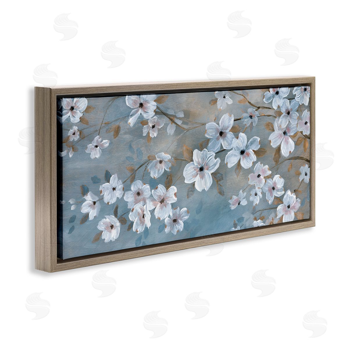 Traditional Apple Blossoms Brown Floating Frame Canvas Wall Art, Home Decor by Nan