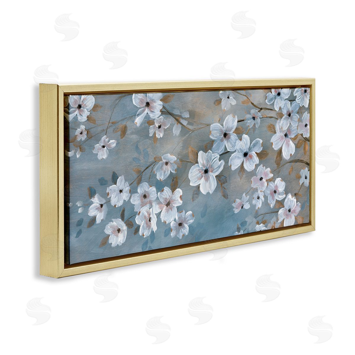 Traditional Apple Blossoms Gold Floating Frame Canvas Wall Art, Home Decor by Nan