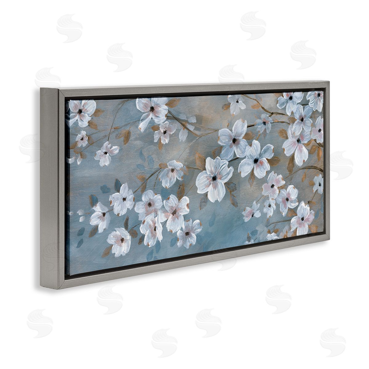 Traditional Apple Blossoms Grey Floating Frame Canvas Wall Art, Home Decor by Nan