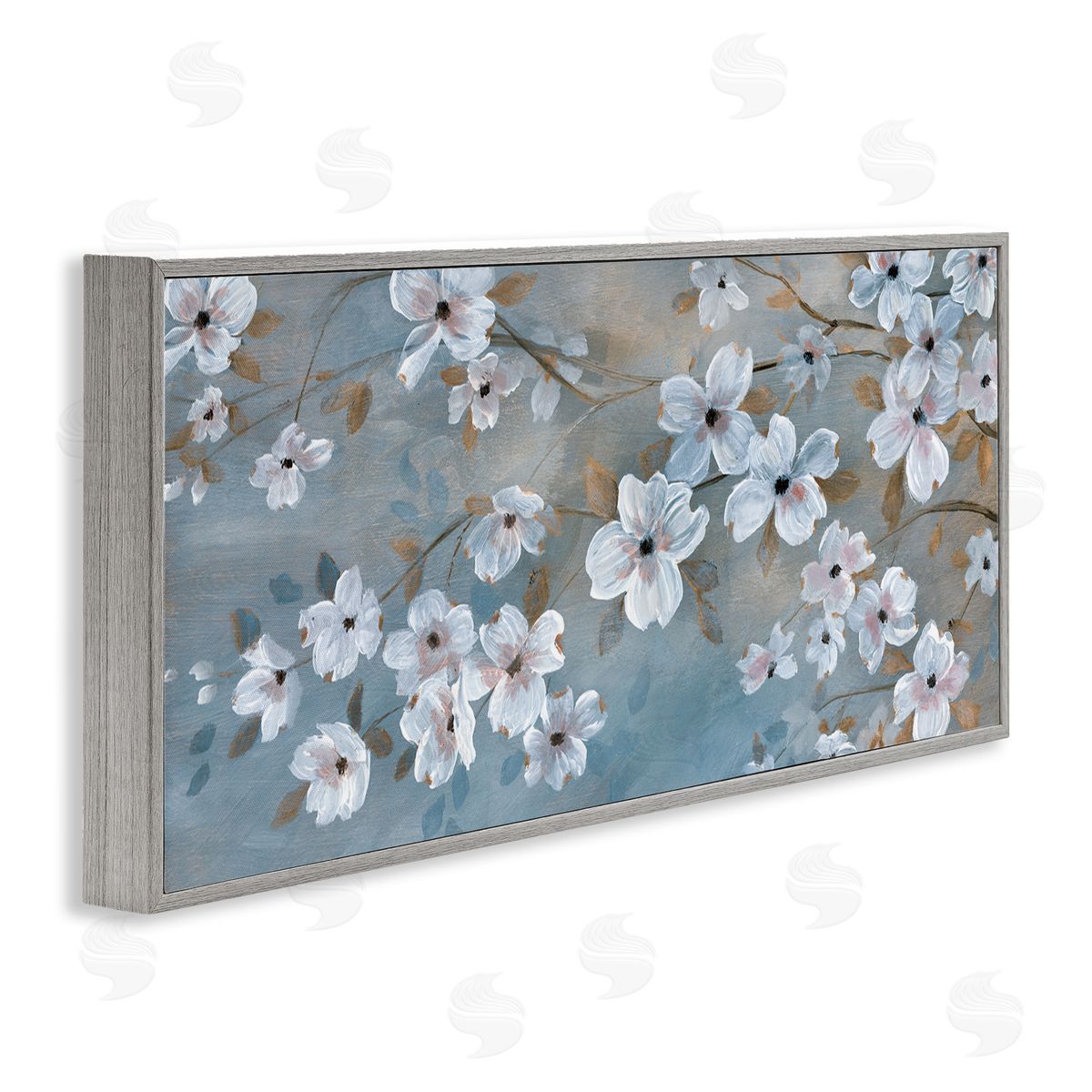 Traditional Apple Blossoms Grey Frame Print Wall Art, Home Decor by Nan