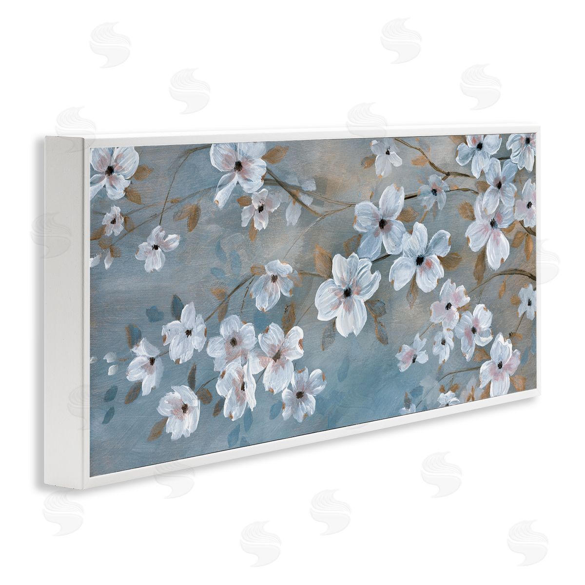 Traditional Apple Blossoms White Frame Print Wall Art, Home Decor by Nan