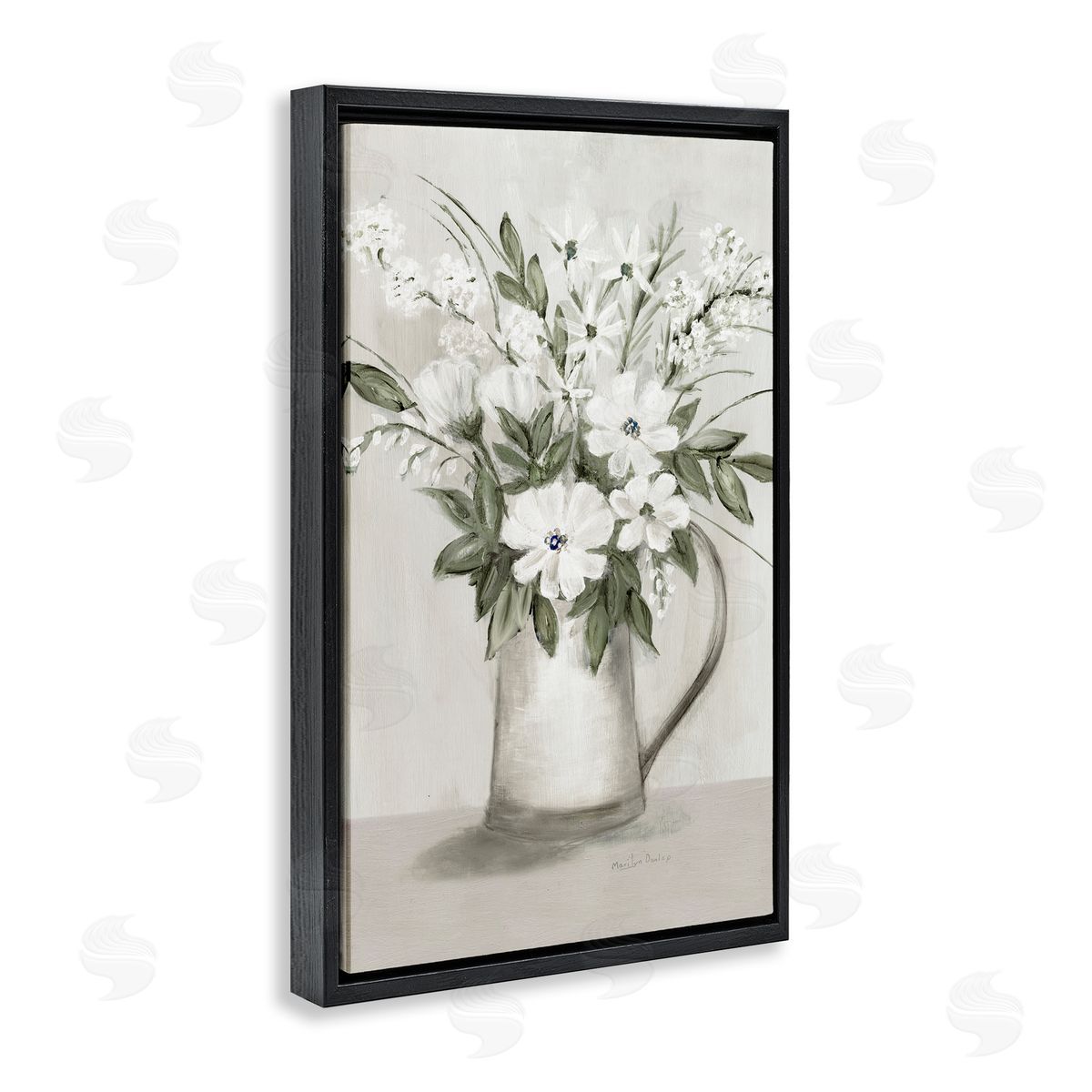 Country Pitcher Bouquet Black Floating Frame Canvas Wall Art, Home Decor by Marilyn Dunlap