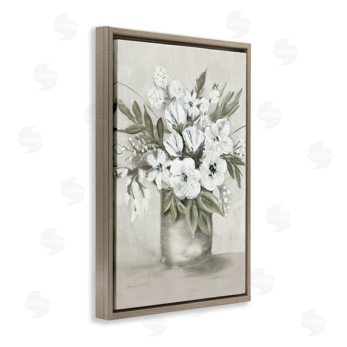 Mixed White Flowers Brown Floating Frame Canvas Wall Art, Home Decor by Marilyn Dunlap