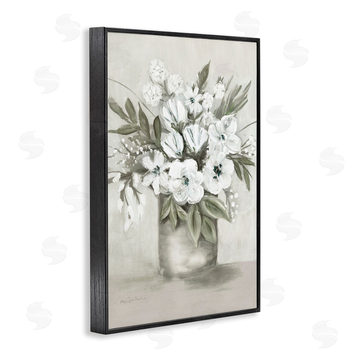 Mixed White Flowers Black Frame Print Wall Art, Home Decor by Marilyn Dunlap