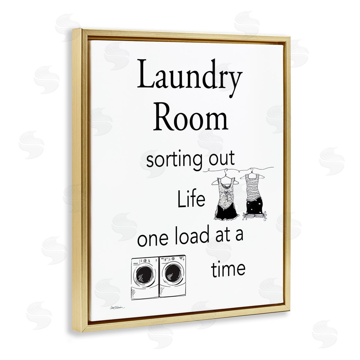 Funny Minimal Laundry Phrase Gold Floating Frame Canvas Wall Art, Home Decor by Carol Robinson