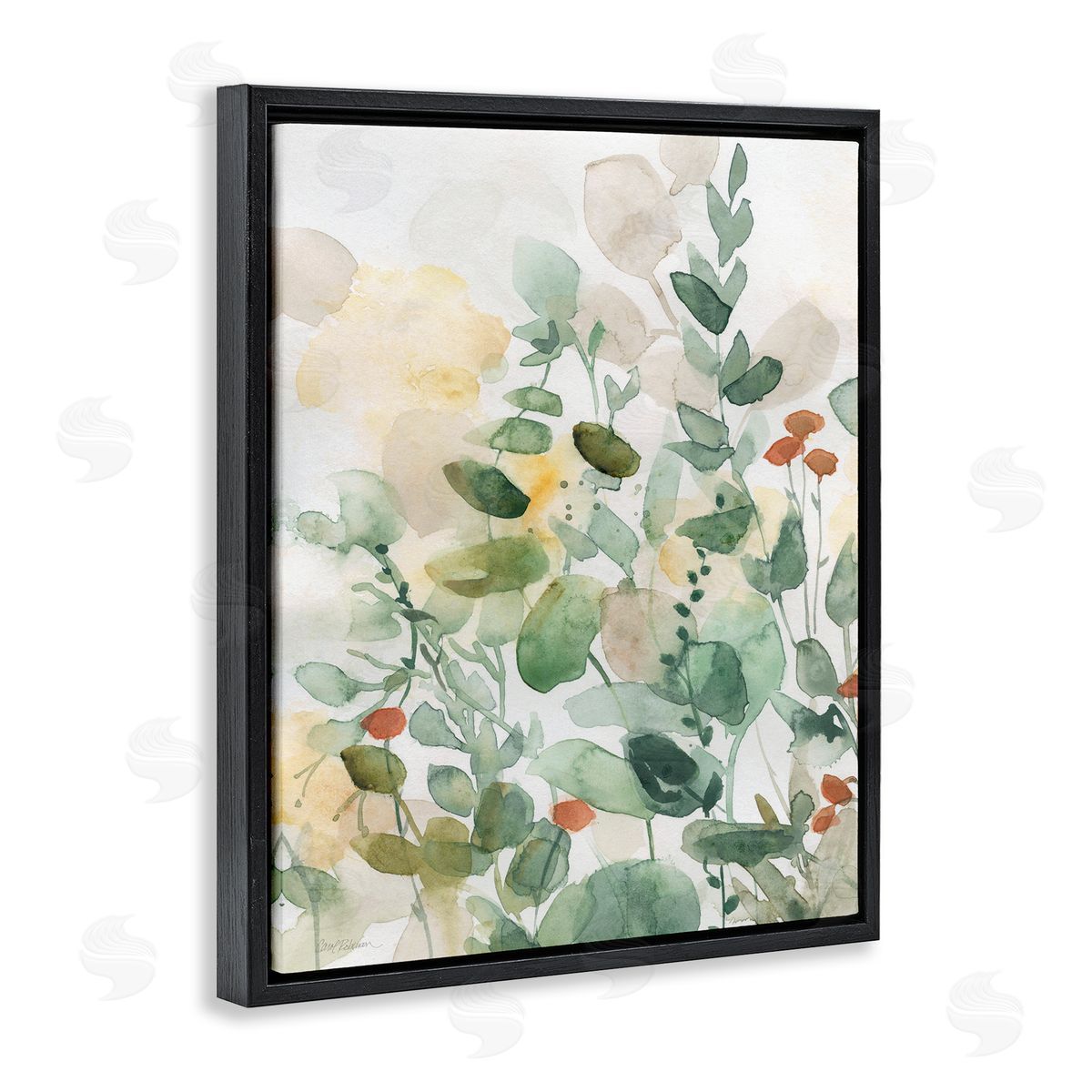 Opaque Layered Leaves Black Floating Frame Canvas Wall Art, Home Decor by Carol Robinson