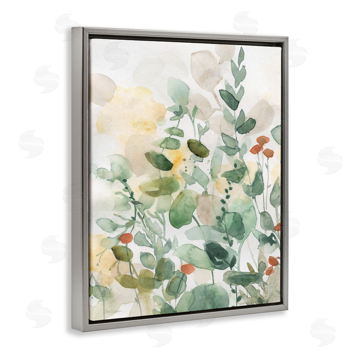 Opaque Layered Leaves Grey Floating Frame Canvas Wall Art, Home Decor by Carol Robinson