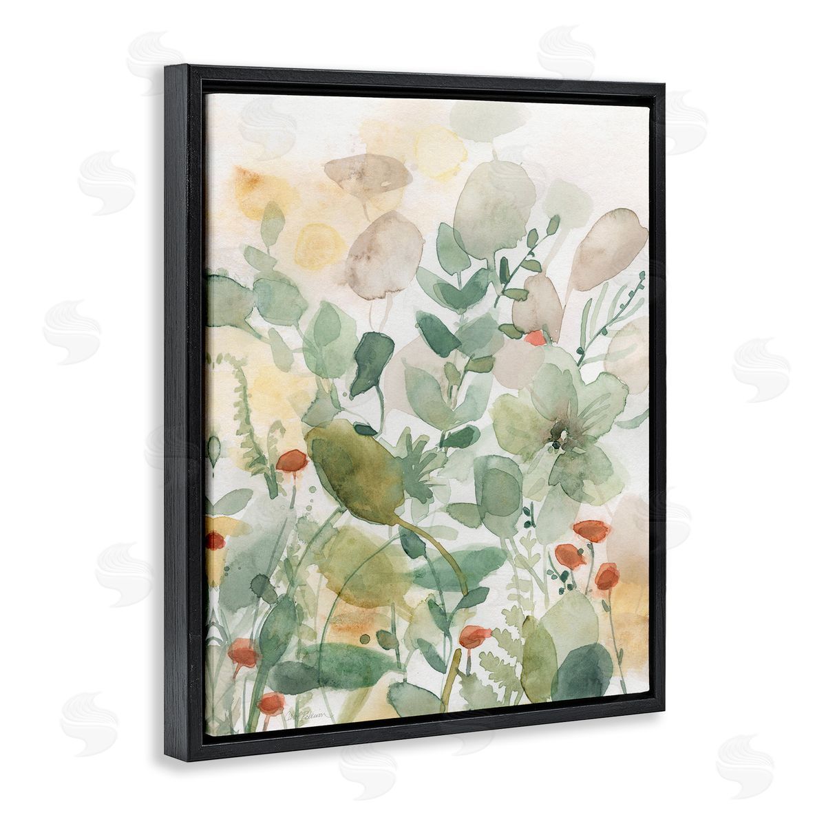 Layered Transparent Leaves Black Floating Frame Canvas Wall Art, Home Decor by Carol Robinson