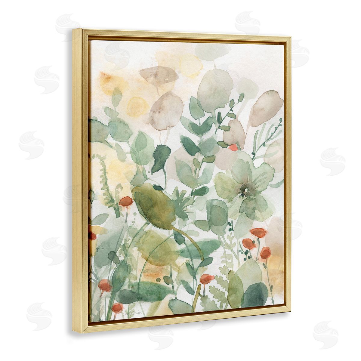 Layered Transparent Leaves Gold Floating Frame Canvas Wall Art, Home Decor by Carol Robinson