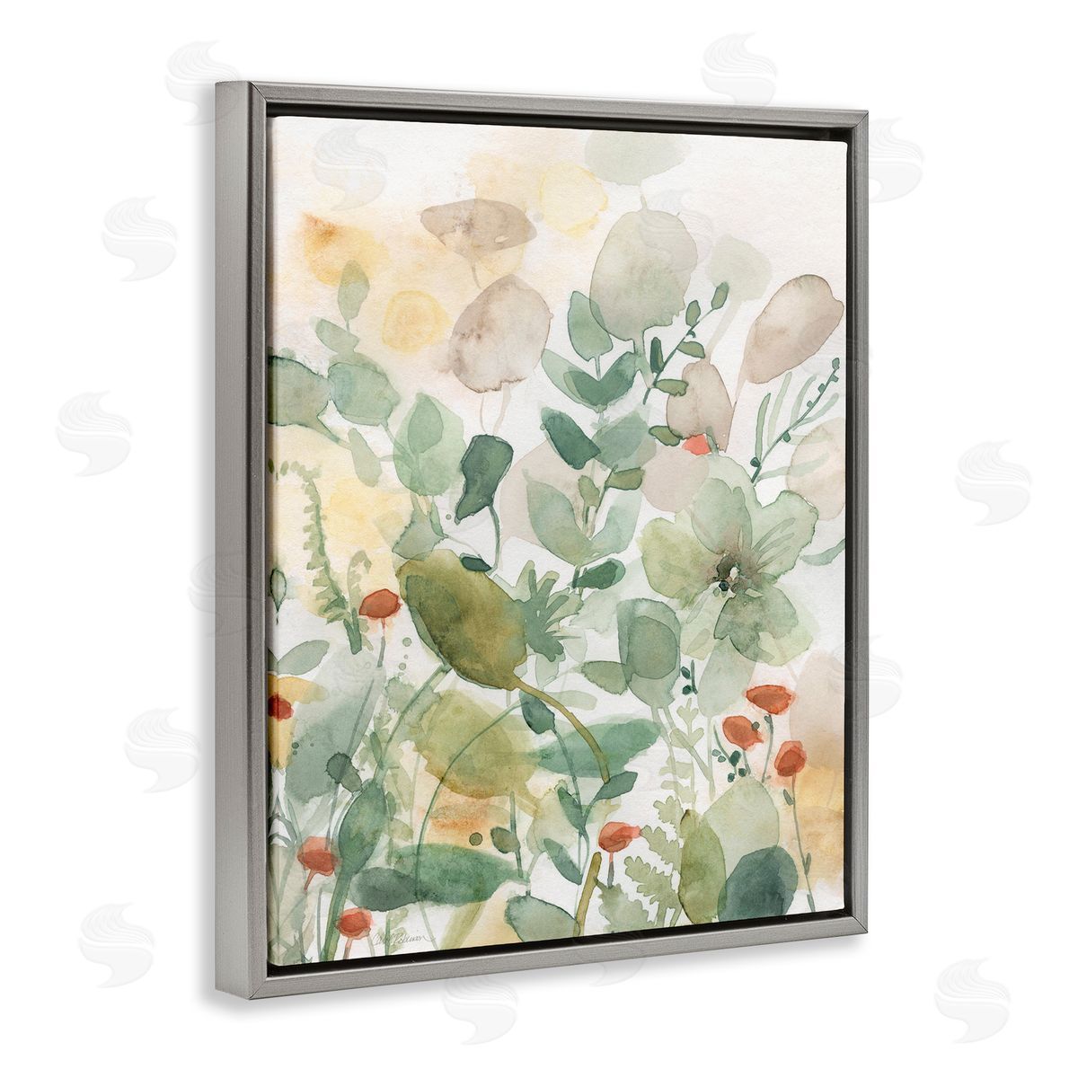 Layered Transparent Leaves Grey Floating Frame Canvas Wall Art, Home Decor by Carol Robinson