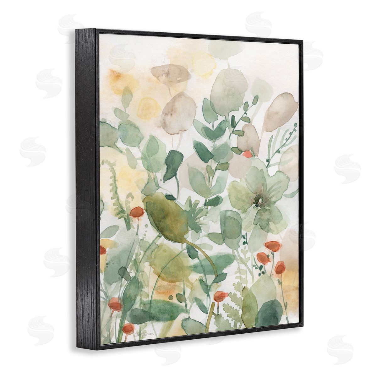Layered Transparent Leaves Black Frame Print Wall Art, Home Decor by Carol Robinson